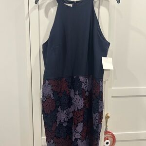 Maggy London Navy Dress with Burgundy Lace